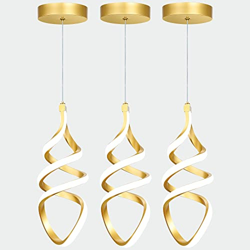 Pendant Lights,3 Pack Brushed Gold Pendant Lighting for Kitchen Island,LED Pendant Lights 3 Color Temperature,Modern Pendant Light Fixtures,Gold Brass Pendant Lighting,Dimmable Spiral Ceiling Light