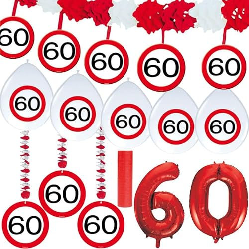 60. Geburtstag Verkehrsschild Party Deko Set rot weiß Mann Frau Partyset