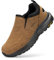 FitVille Men's Extra Wide Walking Shoes Slip On Outdoor Hiking Shoes for Swollen Feet - Explorer V1 X-Wide 12 UK Dune Brown