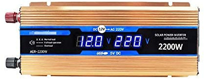 Inversor de Corriente para Coche de 500 W/1200 W/1600 W/2200 W Inversor de energía Solar para Coche Placa de Alto Rendimiento, LCD Inteligente, Interruptor de alimentación Independiente, Ventilador