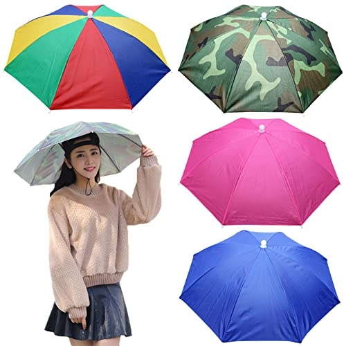 MUFEKUM 4 cappelli per ombrello, 69 cm, per adulti, 360° contro la testa UV, impermeabile, con fascia per la testa, per feste all'aperto, pesca, sole, spiaggia, golf, escursionismo, Colorato, S