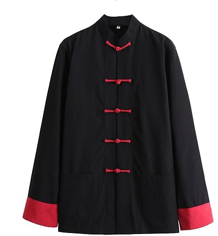 MYIESAXL Chinesischer Traditioneller Langärmliger Tang-Anzug, Kung-Fu-Uniform, Herren-Hemdjacke, Kampfsport-Kleidung, Langärmelige Zen-Meditationsuniform, Tai-Chi-Kleidung