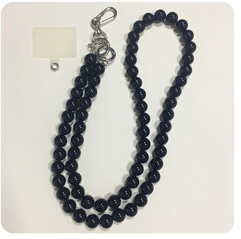 Hrlace Handykette Perlen zum Umhängen Universale Handy Kette mit 1 Weiß Einsätzen Perlenkette Accessoire Charme Schultergurt Ersatz für Jede Handy-Hülle,Umhängetasche Tasche Kette Schwarz