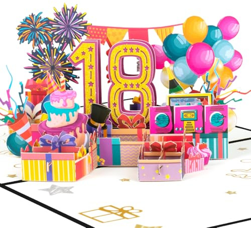 CNLITIHEKA 18. Geburtstag Karte für Mädchen Jungen, 18. Geburtstag Pop-up-Karte für Tochter Sohn, 18 Jahre alt Geburtstagskarte für ihn ihr, Bday Geschenk 18 Jahre alt mit Ballons Party Thema.