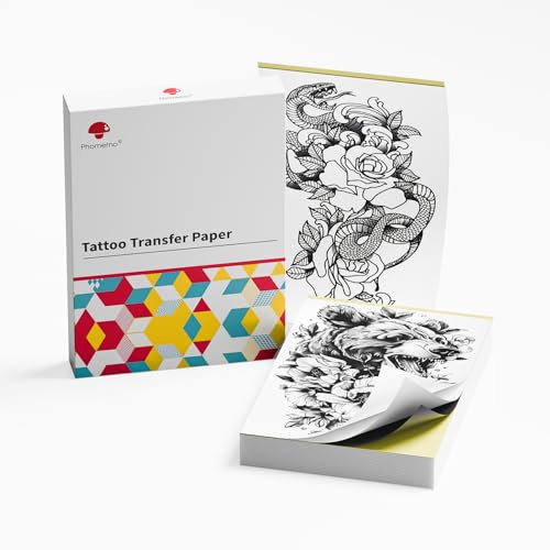 Phomemo 100 Blatt M08F TP81 TP86 TP88 Transferpapier, Tattoo Transferpapier für Thermodrucker, A4 Format 8.27x11.69 inch, 4 Lagen Schablonenpapier für Tattoos, Carbon Tracing Papier