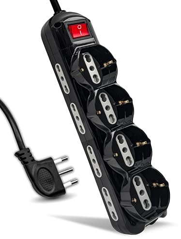 V-TAC Multipresa Elettrica Nera 12 Posti con Interruttore e Cavo 1,5mt - 8 Prese Laterali 10/16A Bipasso e 4 Frontali 10/16A Bipasso Shuko - Ciabatta per Casa, Ufficio - Spina 16A - Nero