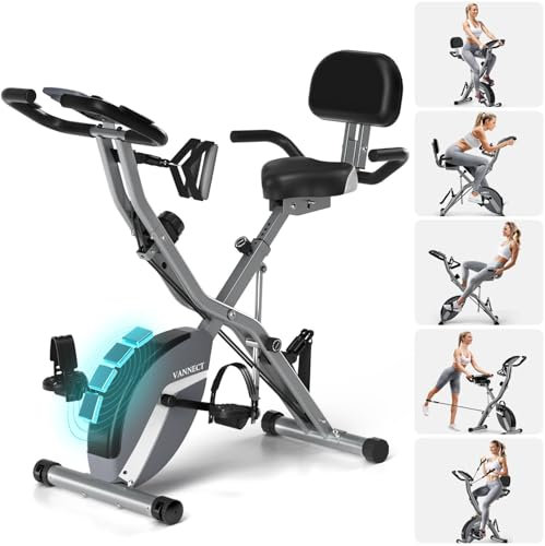 VANNECT Exercise Bike Folding, 16-Level Resistance Exercise Bike, 5-In-1 Foldable Stationary Fitness Bicycle for Home Use, Indoor Cycling Bike with Resistance Bands Home Workout Exercise Equipment