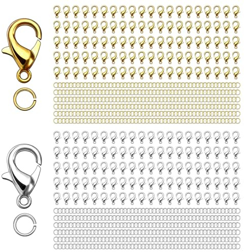 Kettenverschluss, Armband Verschluss Set 260 Stück 12mm Karabinerverschluss mit 600 Stück 5mm Biegeringe, Ketten Verschlüsse, für DIY Armband Halskette Anhänger Basteln (Gold/Silber)