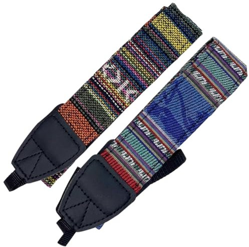 Sangle d'appareil photo, 2pcs Réglable Sangle pour Caméra, Ceinture de Cou en Toile Coton Tressée, Bandoulière Universelle pour Appareils Photo, courroie de cou appareil photo avec Rayures Colorées