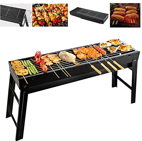 Barbecue pieghevole in acciaio inox, portatile, per picnic, giardino, campeggio, viaggi, con affumicatore da tavolo, facile da trasportare, accessori per barbecue all'aperto