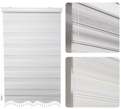 Double Roller blind Duorollo with Cassette and Pearls in White, Grey, Gold Height: 200 cm (Weiß, 140 x 200 cm (Breite x Höhe))