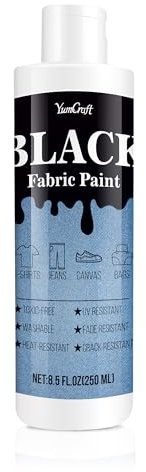 YumCraft Textilfarbe Schwarz, 250ml Stofffarben Waschfest Permanente, Fabric Paint Hochpigmentierte Lichtecht, FäRbemittel Kleidung für T-Shirts, Jeans, Schuhen, Leder Und Stein, Waschmaschinenfest