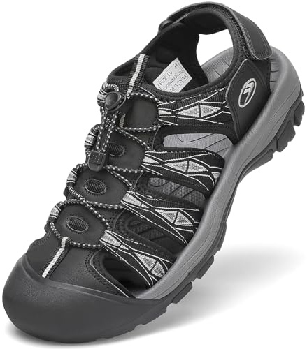 FLARUT Sandales Homme Randonnée Chaussures Marche Fermées(Noir Blanc,43) | Pointe Fermée,Semelle Caoutchouc Antidérapante,EVA Amortissante,Courroie Tissée Respirante,Fermeture Autocollante