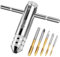 Labmilon 1 Piezas Mango en T de Ttrinquete Terrajas y 5 Piezas Machos de Roscar M3/ M4/ M5/ M6/ M8, Llaves de Carraca Manuales Ajustables, Portaherramientas con Mango, Llave de Grifo de T