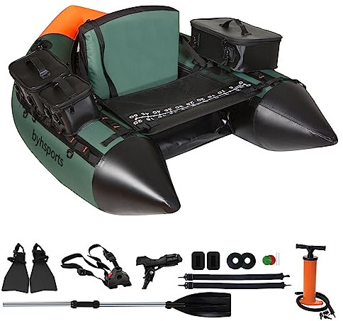 byhsports Professional Schlauchboot, Angelboot Schlauchboot mit 158KG Tragfähigkeit, Bellyboat, Bellyboot mit Rutenhalter, Inflator, Paddel für eine Person Angeln （FT-018）