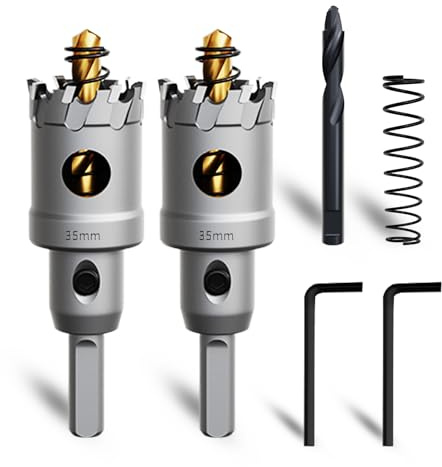 METOTY 2 Stück 35mm lochsäge metall，Hartmetall Lochsäge,Hartmetall Bohrer,mit Ein zusätzlicher nitrierter Stufenführungsbohrer gratis und L-Wrench,für Stahl Eisen Aluminum Metall