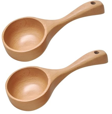 SOIMISS Wooden Coffee Bean Spoon and Rice Scoop Set, 2pcs Multipurpose Wood Spoons for Kitchen and Coffee, Sturdy Natural Wood Ladle for Cooking and Serving