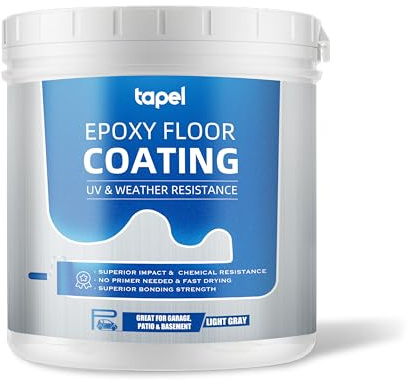 Tapel Epoxy Floor Coating System - Floor Paint, LIGHT GREY - 1L | No Primer for Solid Concrete | Self-Leveling, Non-Slip & Chemical Resistant | Fast-Drying Garage Floor Paint for Basement