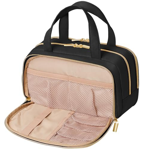 Lifewit Reise Kulturtasche Damen, 5,2L Wasserabweisende Kulturbeutel mit Nassfach, Tragbare Schminktasche Waschtasche Organizer für Make up, Zubehör, Shampoo, Oilettenartikel, Alltag, Schwarz
