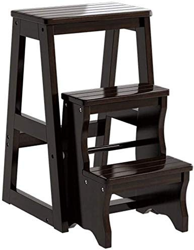 OZBME Escabeau Pliant en Bois à 3 Niveaux, Portable, Multifonction, pour Chambre à Coucher, Rangement, Salle de Bain, chaises d'escalier, Gain de Place (Noir (3 Niveaux))