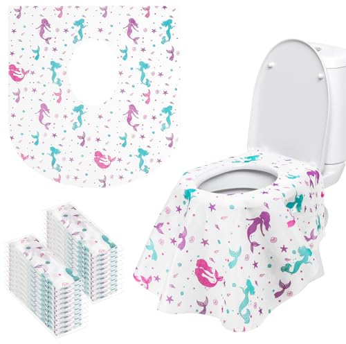 Homgaty Disposable Toilet Seat Covers, Potty Seat Cover Protectors, Extra Large Size, Individually Wrapped, Waterproof for Travel, Toddlers Potty Training in Public Bathroom (Mermaid)