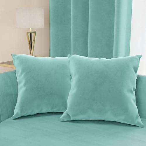 PETTI ARTIGIANI ITALIANI - 2 Cojines de Terciopelo con Relleno para Sofá y Cama, Fundas de Cojín Decorativas con Bolsillo, 60x40 cm, Tiffany