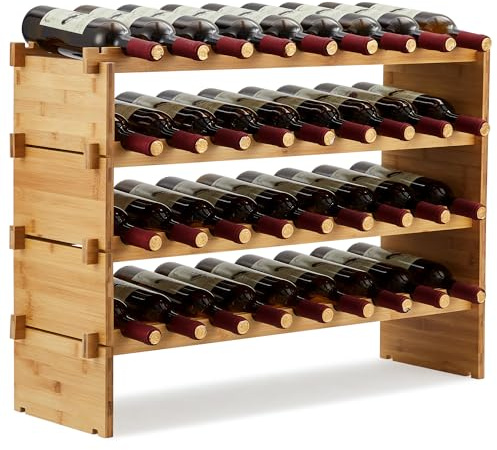GarveeHome Weinregal Wein Regal Bambus Stapelbar Flaschenregal Flaschenständer AA-Qualität Ohne Schrauben, Platzsparend Für Keller, Bar, Küche & Esszimmer
