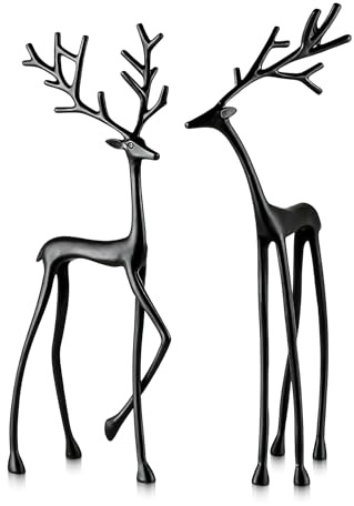 Btsozer 2 Pcs Black Reindeer Christmas Decor, Imitation Metal Reindeer Statues, Christmas Reindeer Figurines, Reindeers Christmas Tabletop Decoration for Mantel Living Room Bedroom Home Decor (Black)