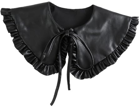 Abaodam Collare Finto da Donna in Cuoio Nero con Bordo Decorativo, Scialle Elegante e Comodo per Camicie, Accessorio Fashion e Sicuro per Ogni Occasione