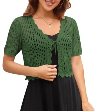 Kate Kasin Women's Bolero Cardigan Spring/Summer 2026 Outfit with tie Belt Beach Vacation Date Pure Green L