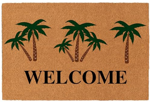 Nialnant Natural Coco Coir Heavy Duty Backing Doormat, Welcome Mats for Front Door Mat Indoor Entrance, Coconut Tree Printed Doormat, Front Door Mat Outside Entrance (16 x 24)