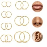LOLIAS 16G/20G Fake Nasenring Piercing Ohr Helix Piercings Chirurgenstahl | Nasenpiercing Gold/Silber Ring Ohrpiercing Knorpel Ohrringe Septum Helix Ring Daith Rook Conch Tragus Piercing Set 6-14mm
