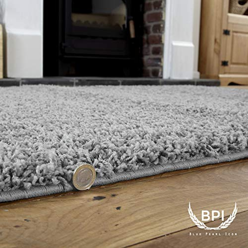 BPIL Living Room Rugs – 5cm Extra Thick Shaggy Rug – Soft Plain Area Rug, Luxurious Modern Carpet for Hall, Bedroom, Kitchen (Silver, 60x110cm)