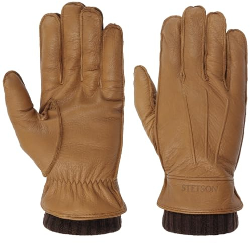 Stetson Deer Cashmere Lederhandschuhe Gefüttert Kaschmir Fingerhandschuhe Raffung Ziernähte Herren Herbst Winter hellbraun 8 1/2 HS