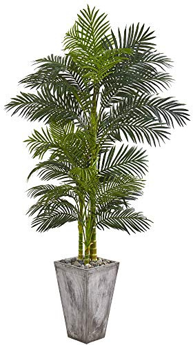 Nearly Natural 7’ Golden Cane Artificial Palm Cement Planter Silk Trees Green