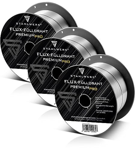 STAHLWERK FLUX Fülldraht Ø 0,9 mm 3er Set E71T-GS – je 1 kg D100-Spule für 16 mm Dorn, universell einsetzbar, selbstschützender Schweißdraht zum Schweißen ohne Gas, geeignet für viele MIG/MAG-Geräte