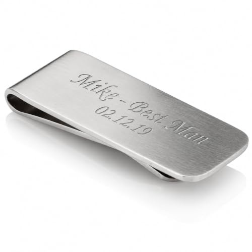 Personalised Silver Satin Money Clip with Gift Box, Custom Engraved Text