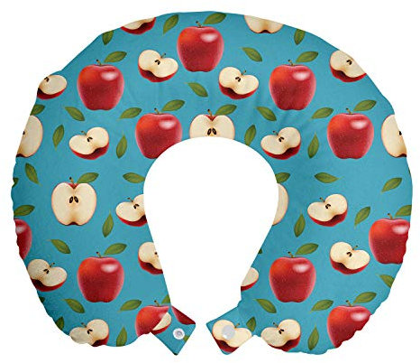 ABAKUHAUS Mela Cuscino da Viaggio, Red Delicious Healty alimentari, Accessorio in Schiuma di Memoria per Viaggio, 30 cm x 30 cm, Crema Blu Rubino