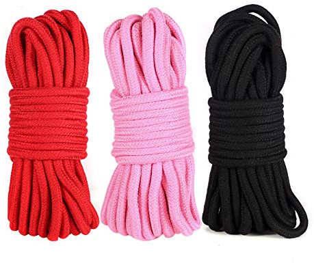 Dayavo 33 Feet Soft Cotton Rope, Multipurpose Use, 10m, Durable and Strong, All Purpose Twine, Cord, Rope, String, Thread, Shiny Cord (Red, Pink, Black) for Decor, Camping, Hiking