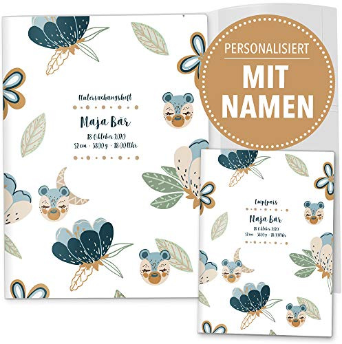 OLGS U-Heft und Impfpasshüllen Set 3-teilig Awesome World | Untersuchungsheft & Impfpass Hüllen, Babygeschenk personalisierbar mit Namen - Uhefthülle, Impfpasshülle personalisiert, Magical Flower