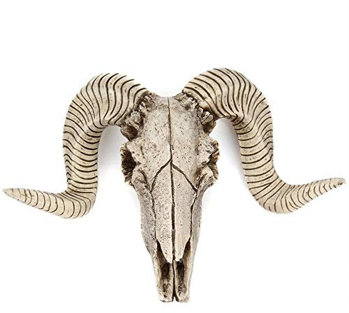 BINLIN Sculpture Statue Gift Skeleton Ram Sheep Head Skull Wall Hanging Animal Sculpture Figurines Ornaments,Light Grey