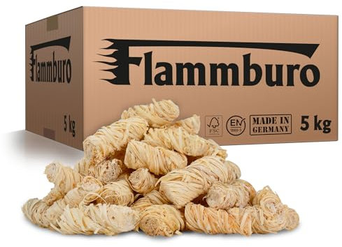 FLAMMBURO (5kg = ca. 400 Stück) Anzündwolle für Kamin, Ofen und Grill – Ökologischer Holzanzünder, Kaminanzünder, Grillanzünder, Anzünder Holzwolle Varianten: (3kg) / (10kg) / (15kg)
