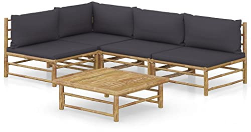vidaXL Gartenmöbel 5-TLG. mit Dunkelgrauen Kissen Garten Garnitur Sitzgruppe Sofa Gartensofa Lounge Sitzgarnitur Gartenset Ecksofa Mittelsofa Bambus