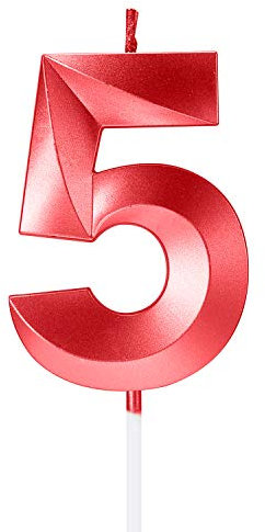 5 Zahlenkerzen in Metallic-Rot, für Geburtstagskuchen