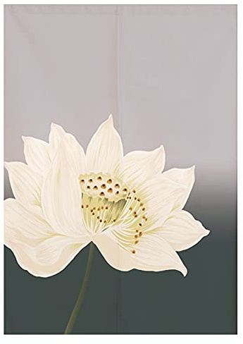 Japanese Noren Doorway Curtain Tapestry Traditional Chinese Lotus Ink Painting Printed Door Curtain Watercolor Room Divider Home Decoration, 29 x 35 inch