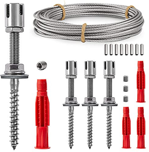 GARDELI® Support pour Plantes grimpantes, kit Complet en Acier Inoxydable avec Supports muraux et Corde de 3 mm (4 Supports, 6m de Corde)