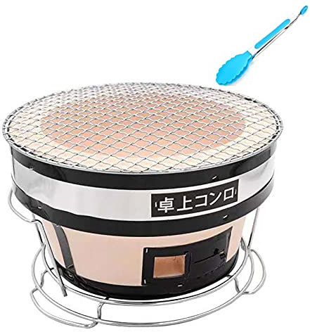 Griglia A Carbone Giapponese Rotonda in Argilla Ceramica - Fornello A Carbone da Esterno/Fornello per Barbecue da Tavolo con Griglia in Rete Metallica per Campeggio O Casa