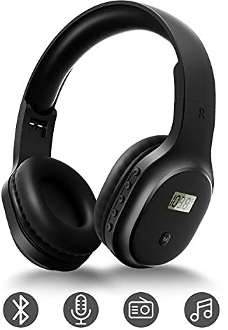 UMUTOO Wireless Headphones with FM Radio and Bluetooth 5.0, Rechargeable Portable Headset with Built-in Microphone, Lightweight and Comfortable Ear Muffs for Jogging, Mowing, Cycling, and More