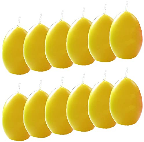 AUSWAHL Farbe + Menge - Eikerzen Dekoeier Kerze Osterei Eierkerzen farbig sortiert 4,5 x 6,5 cm - hier: 12 Stück [gelb]