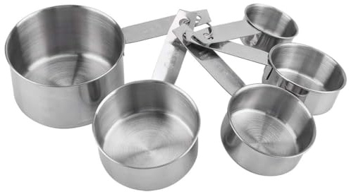 Cyrank Edelstahl Messbecher, 5 Stück Messlöffel, Stapelbare Metall-Messbecher 250 ml, 125 ml, 80 ml, 60 ml, 30 ml für Küche Flüssigkeit und Trockenheit Backwerkzeug